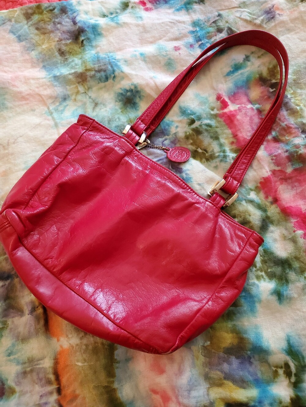 Vintage SAS Red Leather Shoulder Tote Purse